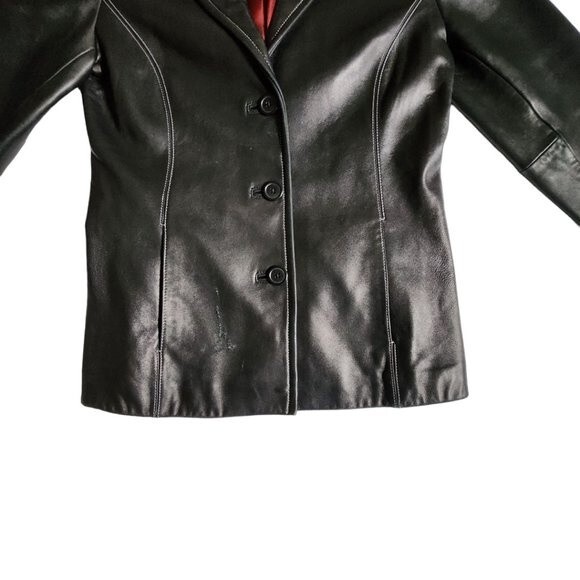 Casual Corner black 3 button closure notched collar leather jacket sz S - Picture 5 of 11